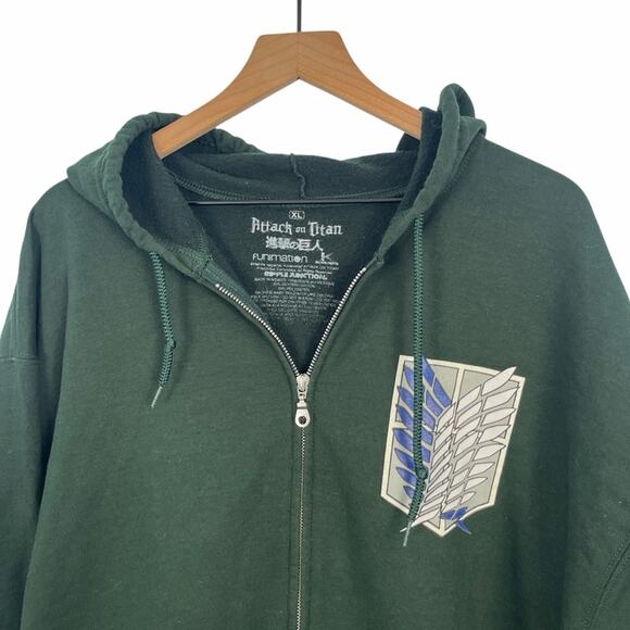 Attack On Titan Wings Of Freedom Anime Green Full Zip Hoodie Sweatshirt Mens XL - Picture 7 of 13